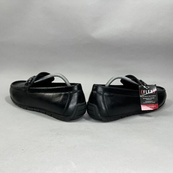 Van Heusen Rail Driving Loafers Men's Size 11 Black Leather Slip On Dress Shoes - Picture 7 of 11